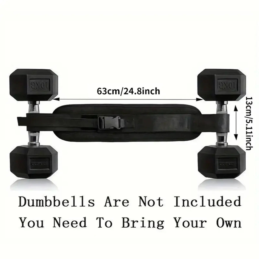 Black adjustable weighted hip thrust belt with four hexagonal dumbbell holders for secure grip and stability during workouts