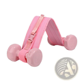 Pink padded weighted hip thrust belt with adjustable strap and buckle for securing dumbbells during exercise