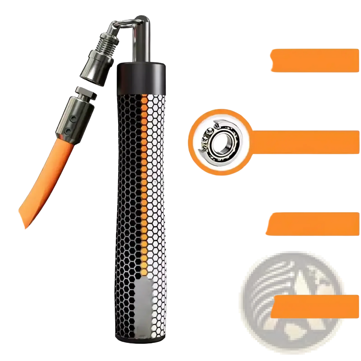 Weighted jump rope for fitness with orange and black hexagonal pattern and metallic connector handles