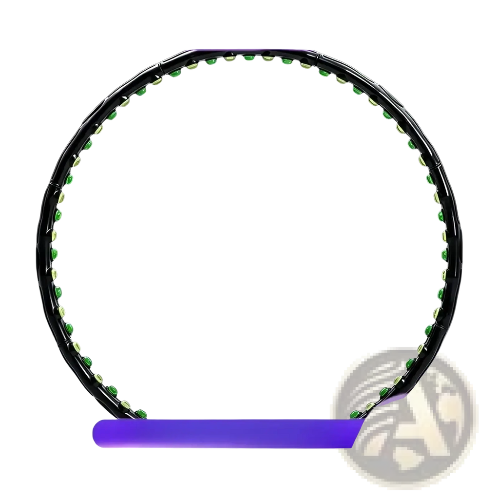 Black weighted magnetic fitness hoop adorned with evenly spaced green gemstones for waist shaping