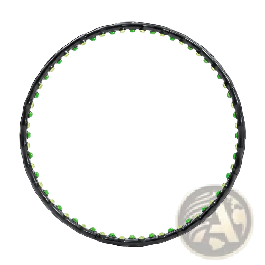 Black plastic weighted magnetic fitness hoop with green and yellow beads for waist shaping use