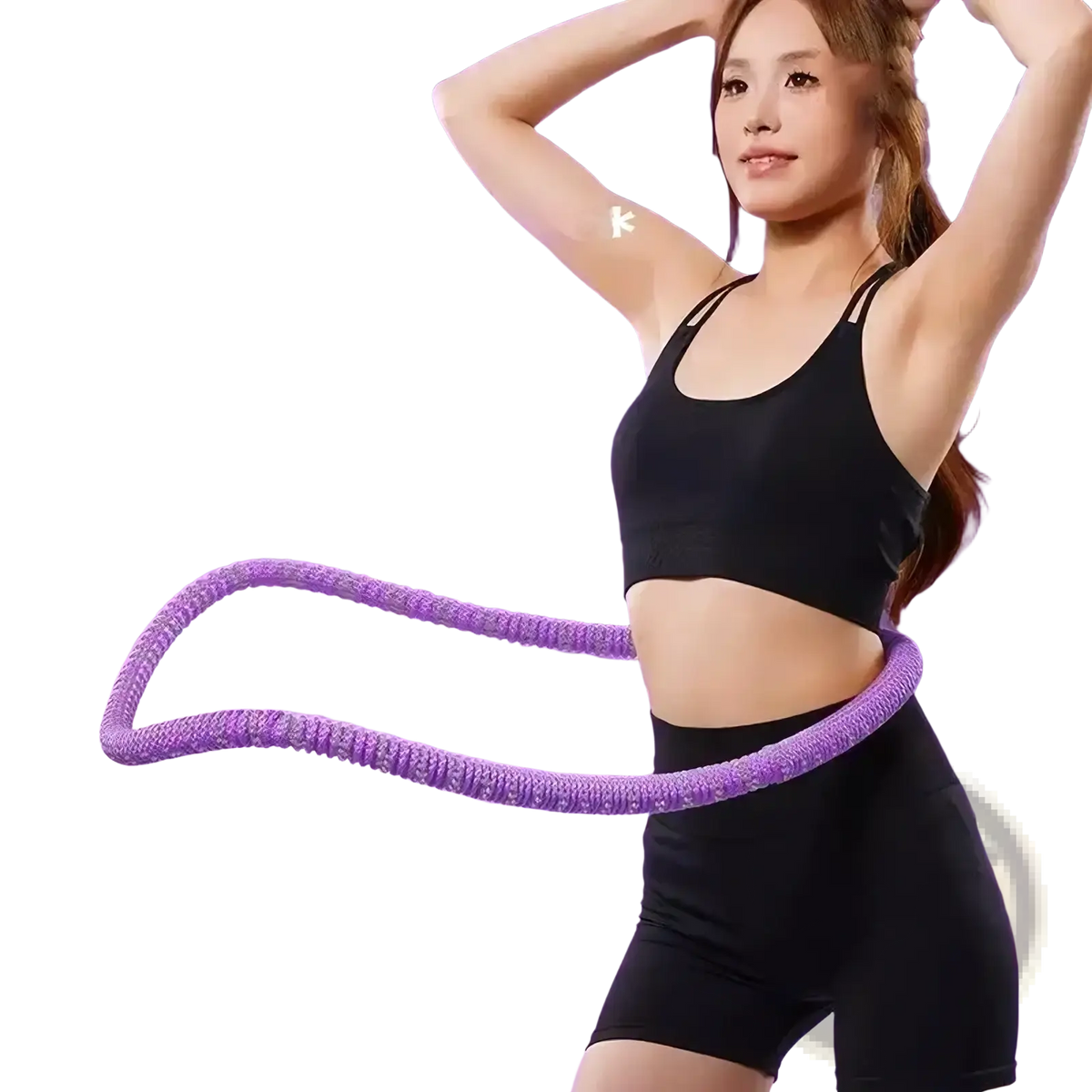 Weighted spring hula hoop in purple with textured, flexible design for easy spinning and core fitness exercises