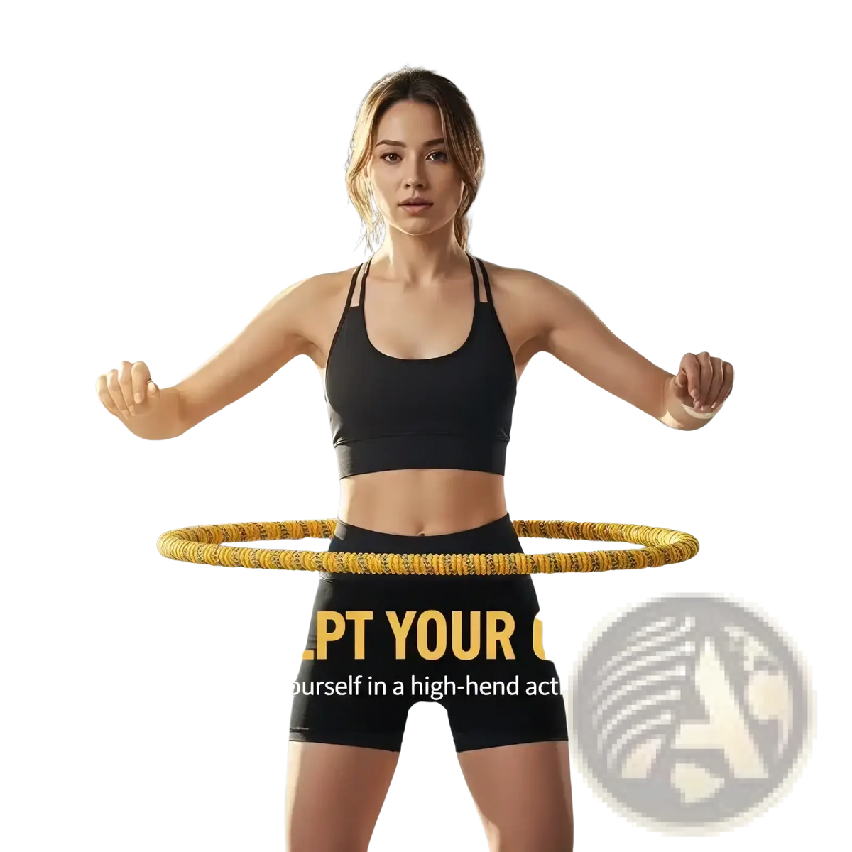 Yellow textured weighted spring hula hoop for core fitness featuring durable material and ergonomic design