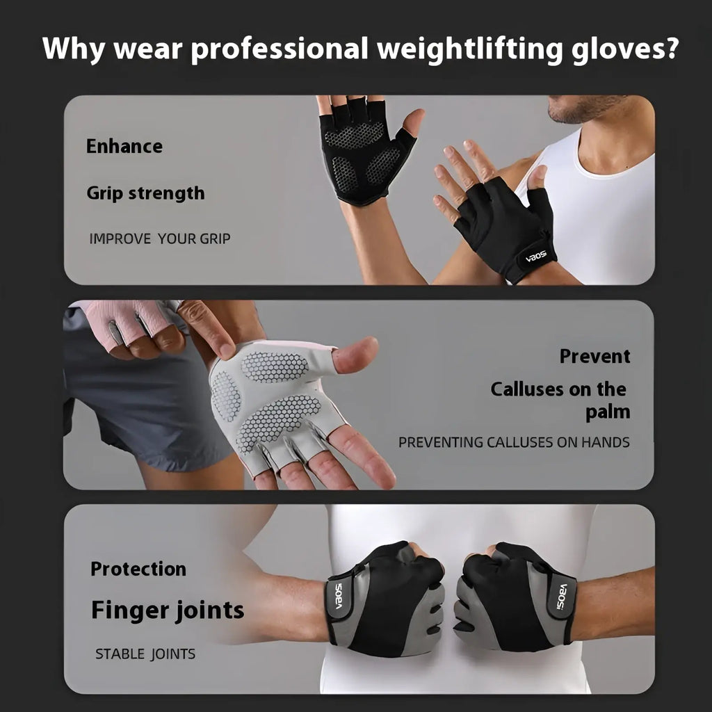 Black and gray weightlifting fitness gloves with textured breathable design for enhanced grip and joint protection shown from the back side