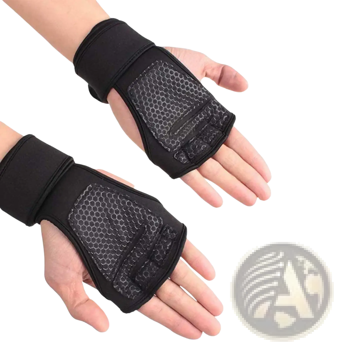 Black fingerless weightlifting gym gloves with textured honeycomb palm support for enhanced grip and comfort