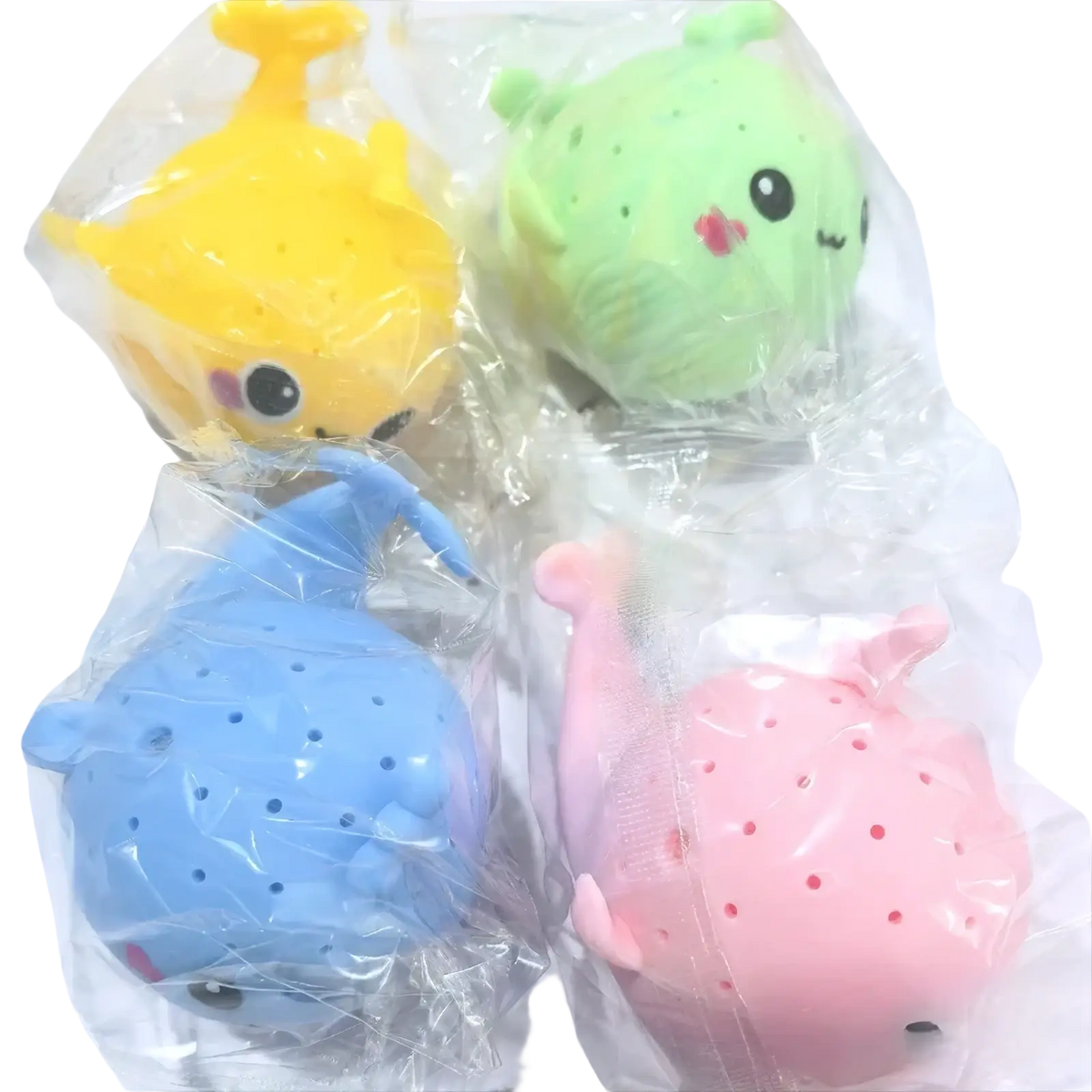 Colorful silicone whale bath sponge water toys in yellow green blue and pink for kids bath time play