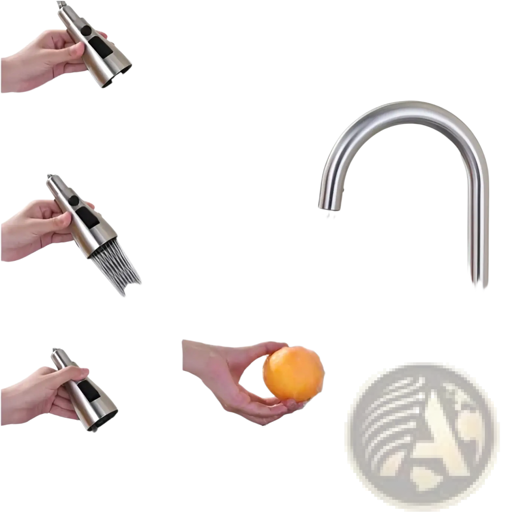 Stainless steel pull-down kitchen faucet with sleek curved spout and adjustable spray head for Whale Waterfall sink
