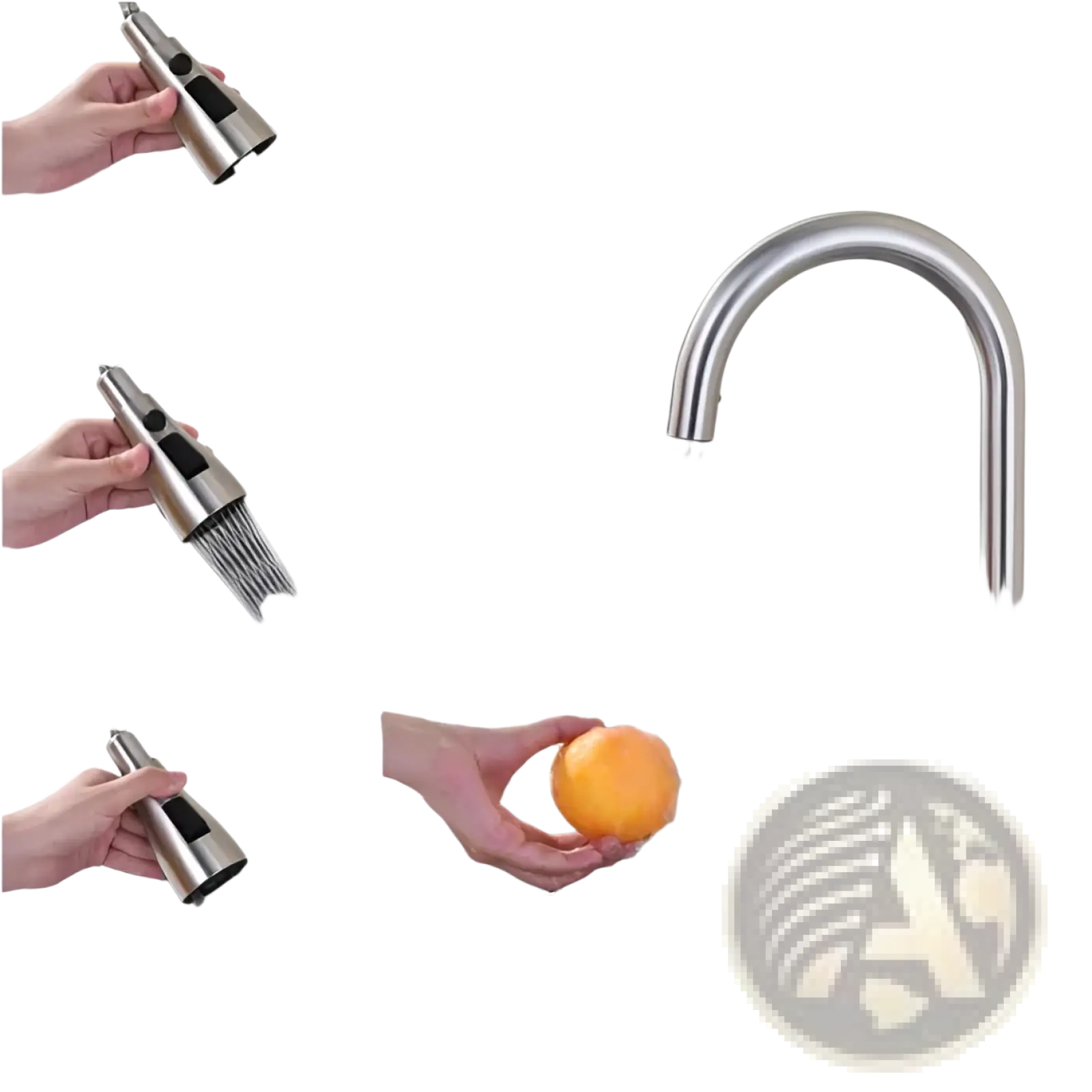 Stainless steel pull-down kitchen faucet with sleek curved spout and adjustable spray head for Whale Waterfall sink