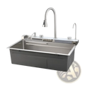 Stainless steel Whale Waterfall kitchen sink undermount with a sleek modern pull-out faucet and integrated sprayer