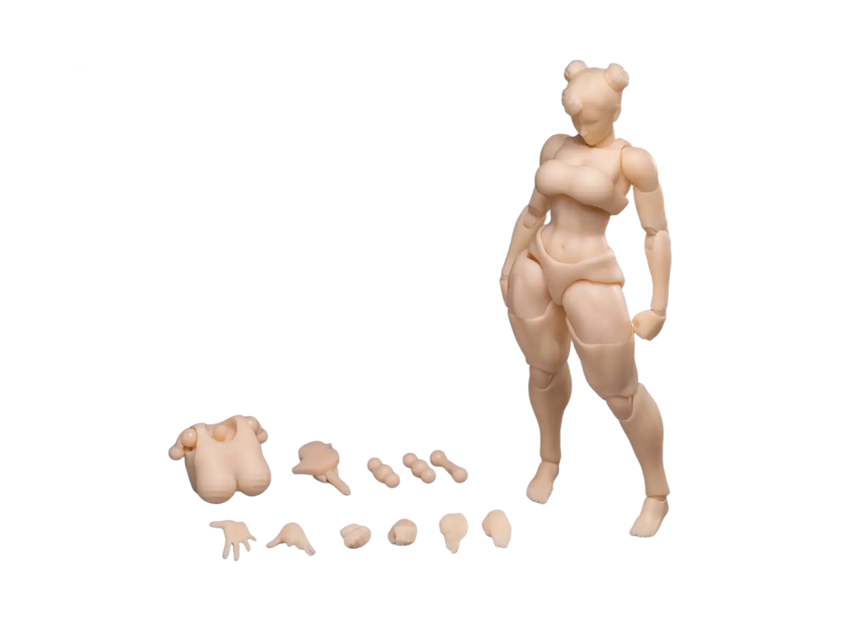 The whale works 1/12 articulated female body model is a white plastic figure with detailed sculpted anatomy