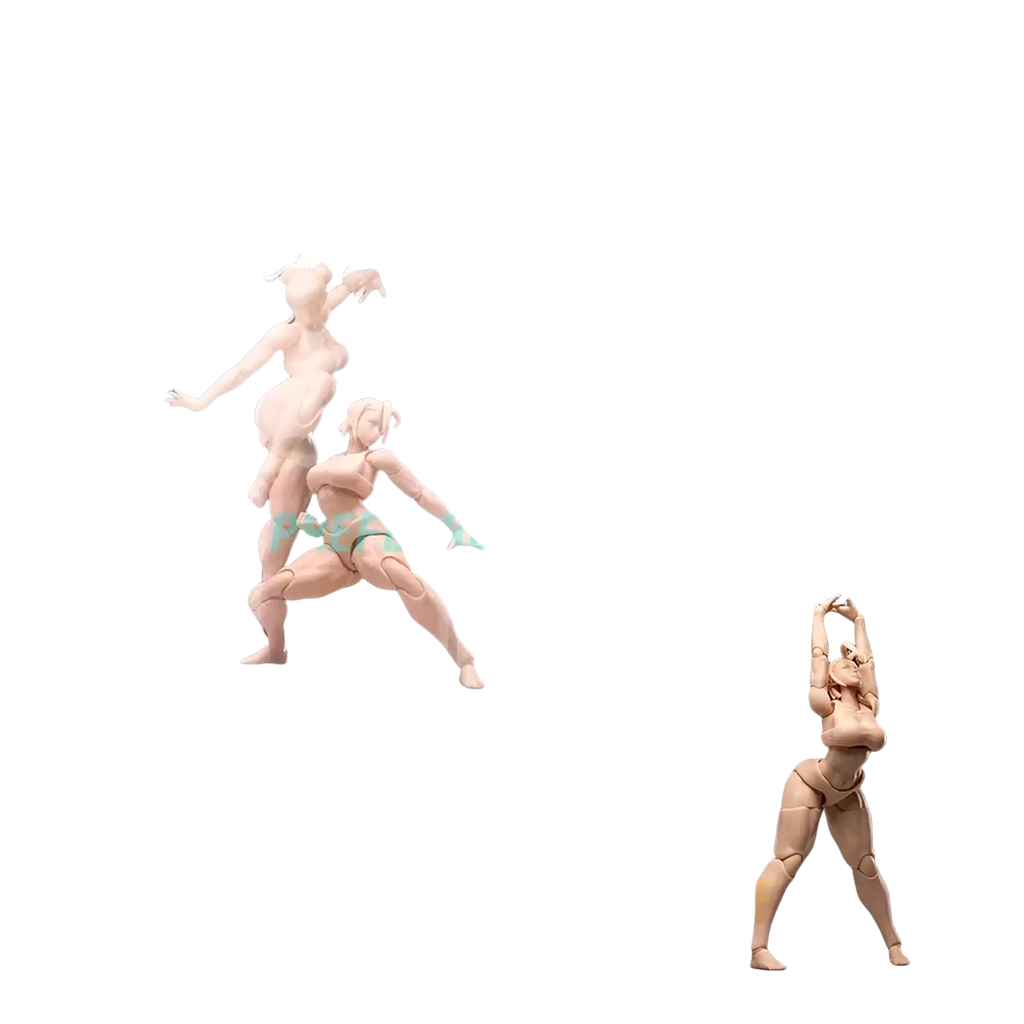 Whale Works 1/12 articulated female body model in beige unpainted plastic with jointed limbs and detailed sculpting