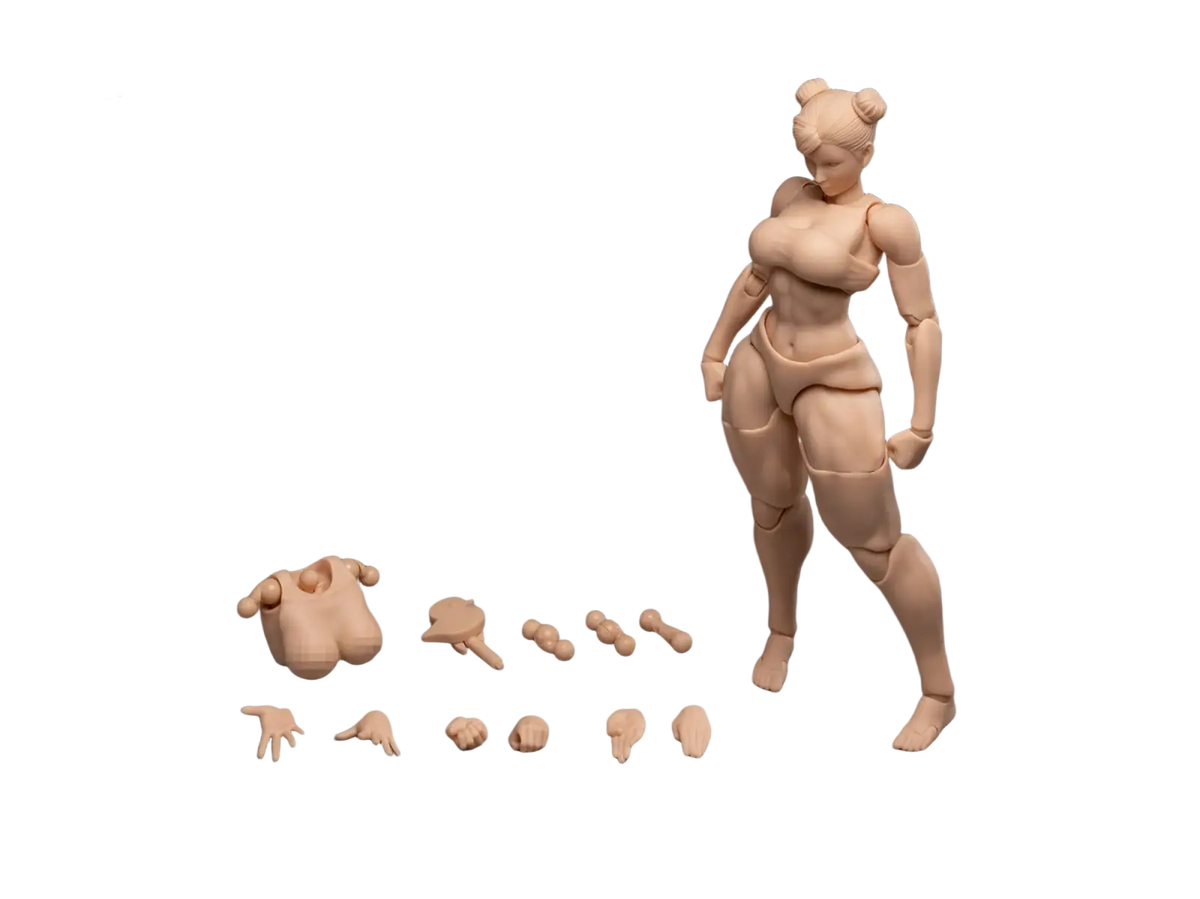 The ww01-b yellow skin aria 1/12 scale super articulated female figure body in tan unpainted plastic by Whale Works