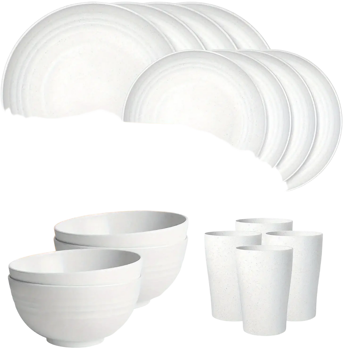 Set of white ceramic dinnerware including plates bowls and tumblers wheat straw dinnerware set 16 pieces gray