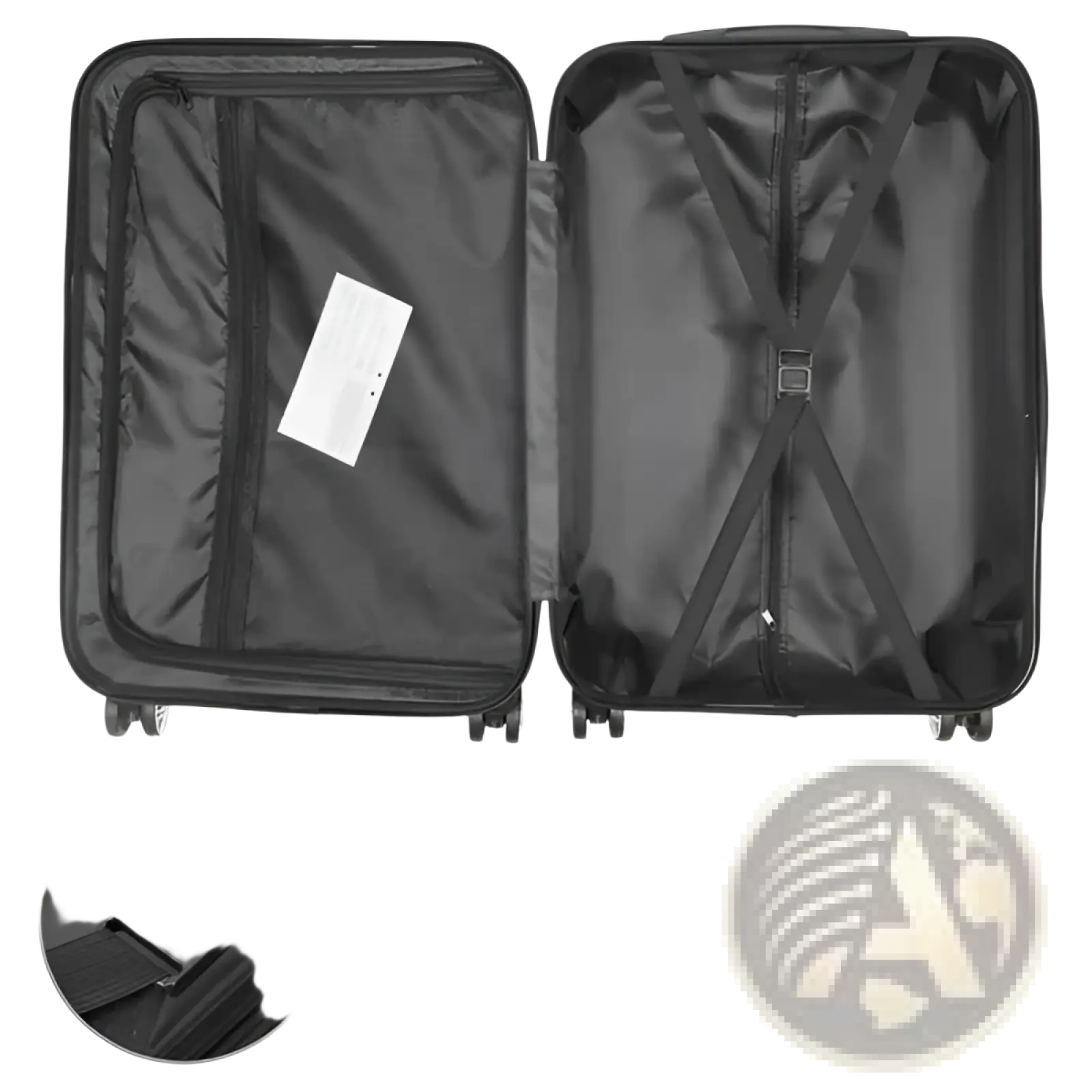 Black hard shell spinner suitcase with sleek modern design and four wheels from white 3 piece hard shell set