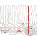 White beaded lace trim fabric featuring white floral motifs and intricate beaded detailing on lace material