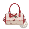 Red and cream-colored lolita-style white bow crossbody pu leather handbag with polka dots bows and ruffled trim