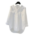 White button down office blouse for women with crisp white fabric long sleeves rolled cuffs relaxed fit inch cm sizing