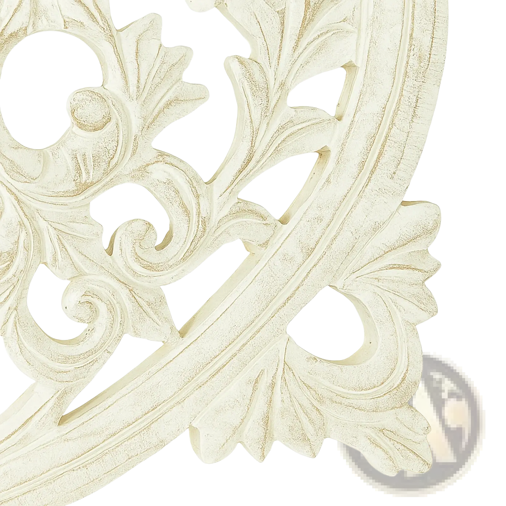 Antique white carved wooden wall art with intricate leaf and scrollwork patterns 36x36 square floral decor