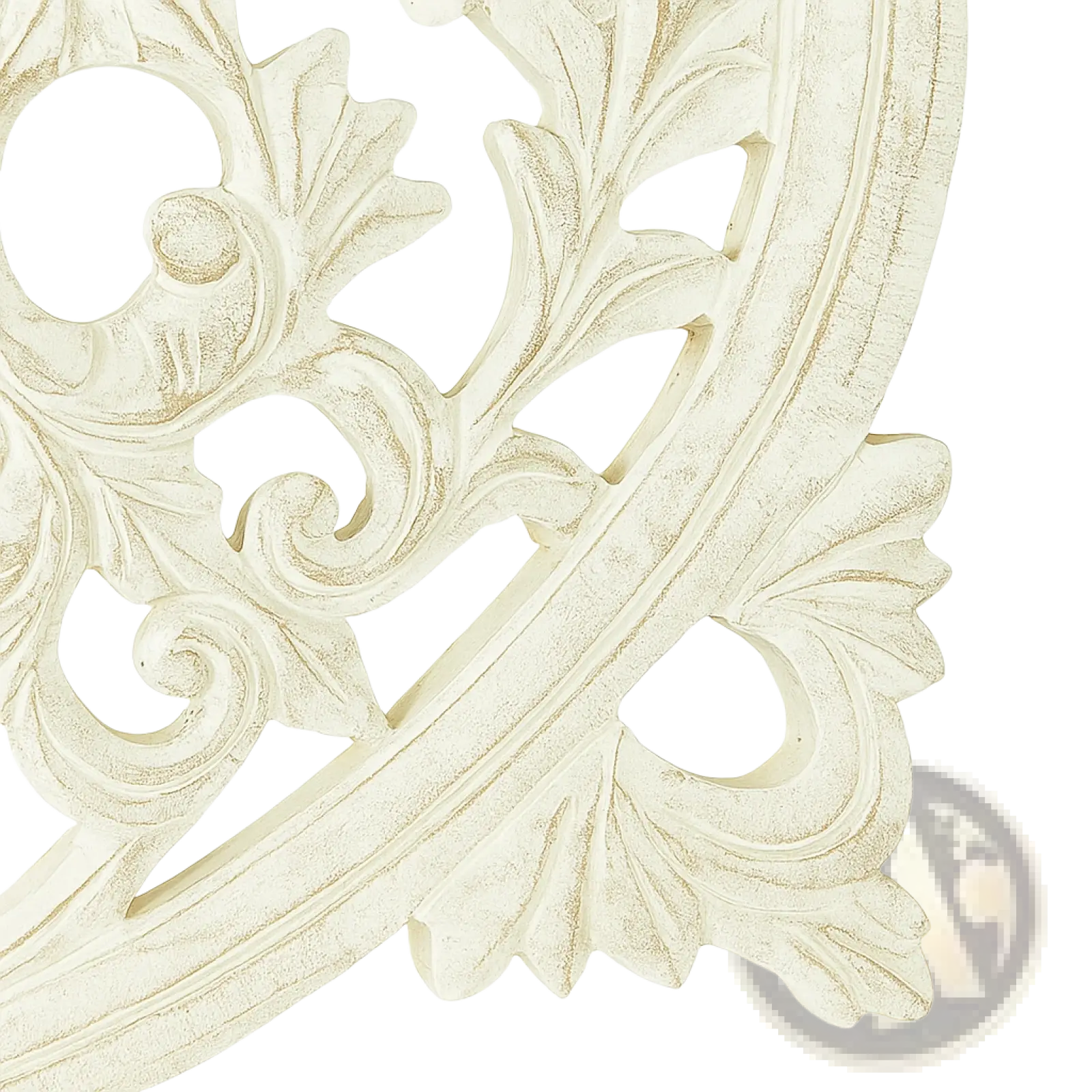 Antique white carved wooden wall art with intricate leaf and scrollwork patterns 36x36 square floral decor