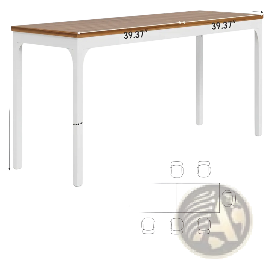White computer desk with minimalist wooden top and white metal frame for a modern workspace setup