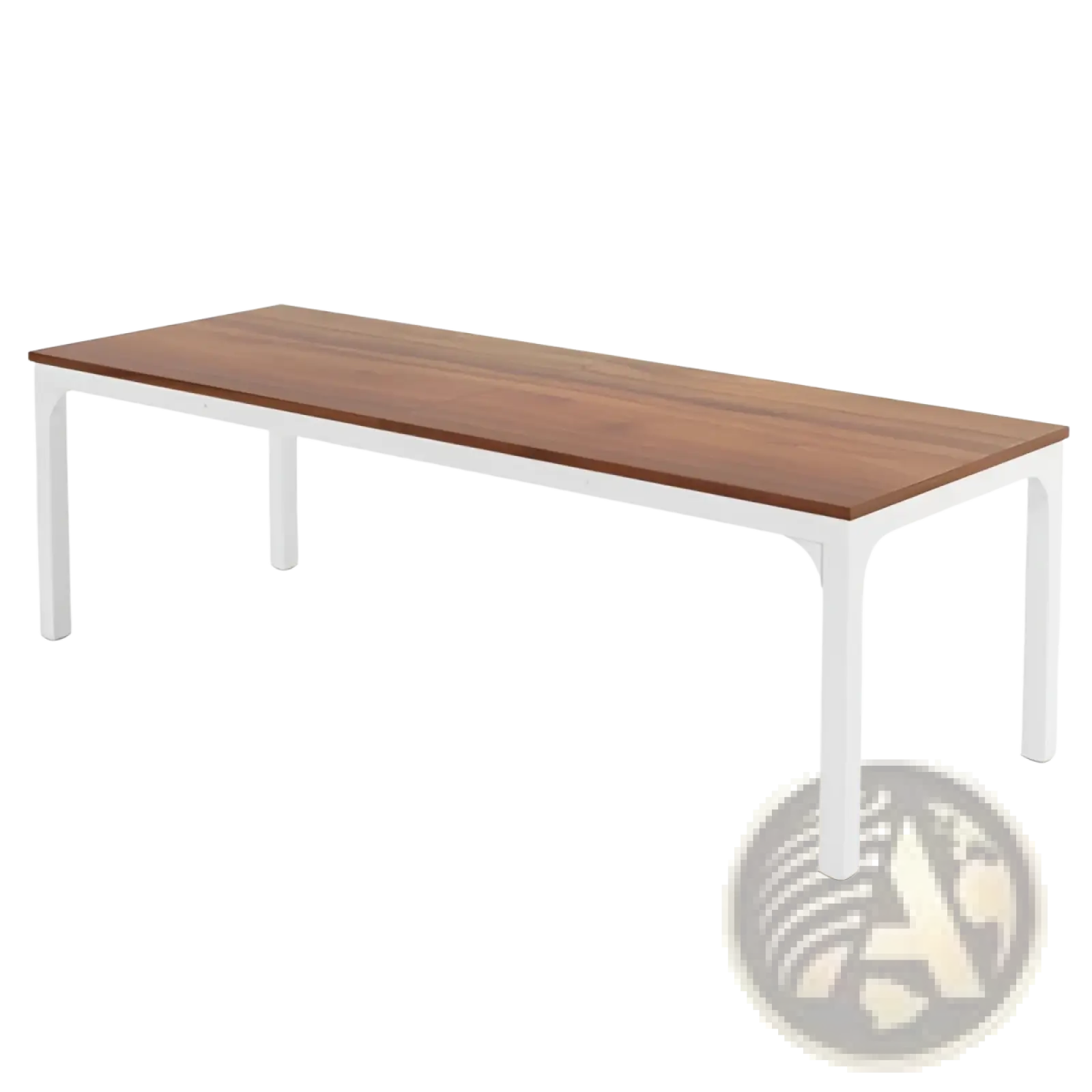 White computer desk with minimalist warm brown wood top and sleek white metal legs for modern workspace use
