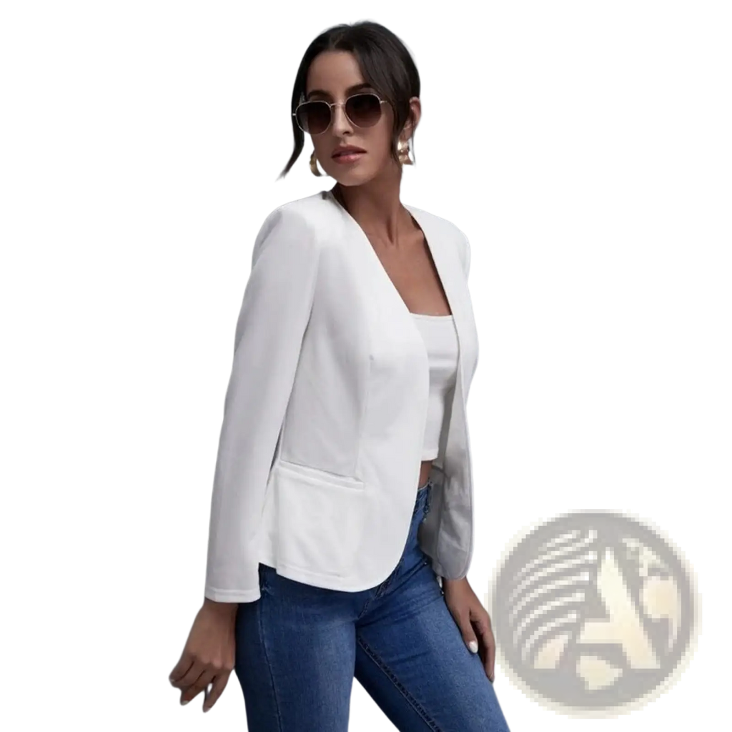 White cropped blazer tailored solid jacket with a sleek modern design and subtle texture in white fabric