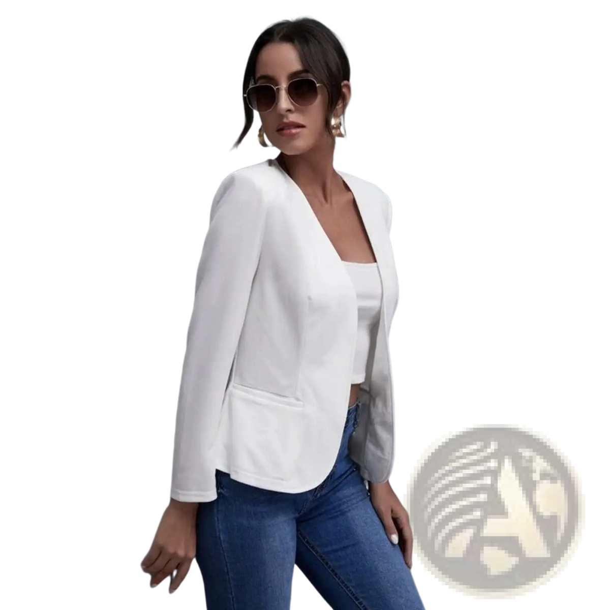 White cropped blazer tailored solid jacket with a sleek modern design and subtle texture in white fabric