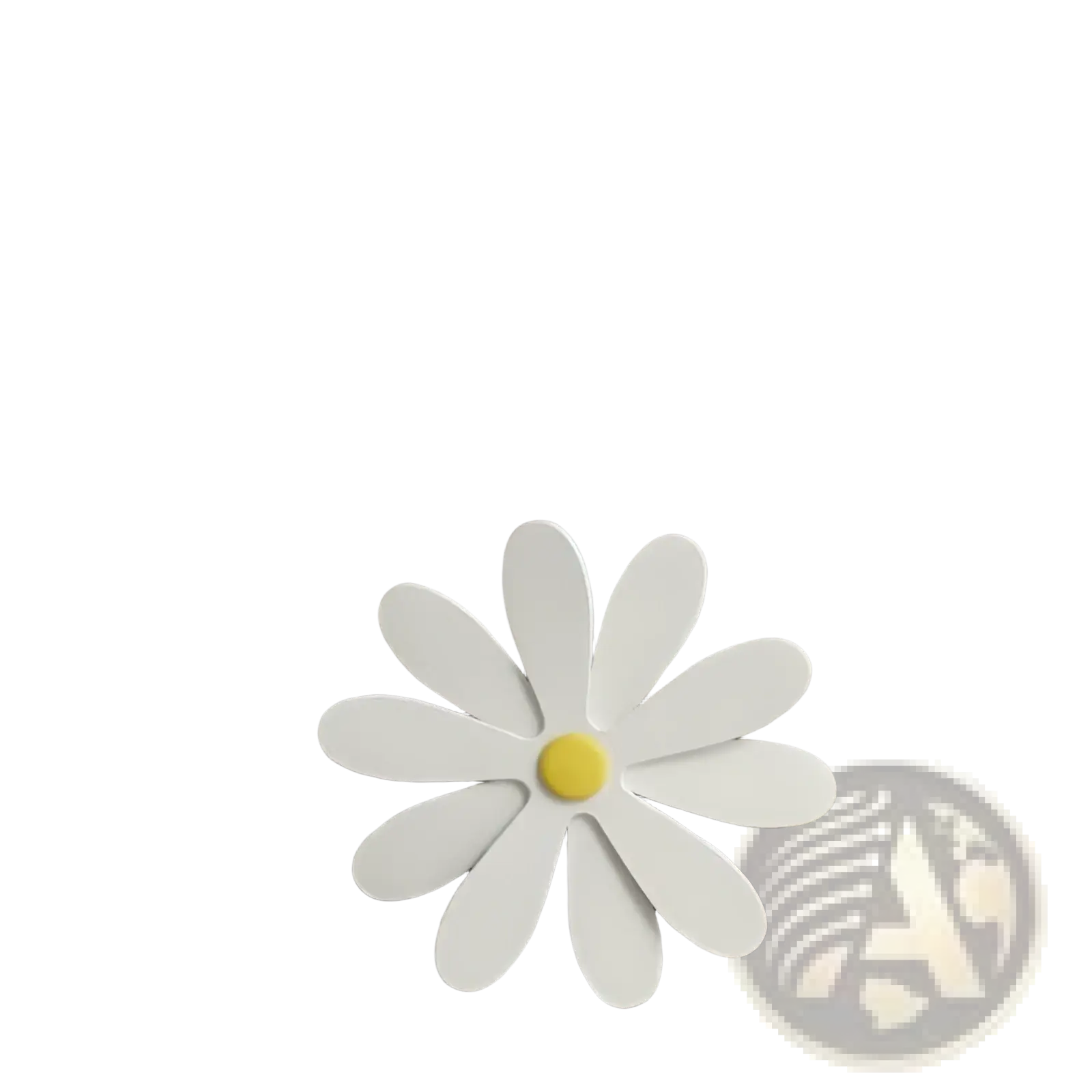 White daisy leather bag charm keychain pendant with yellow center and teal strap attached as bag decoration
