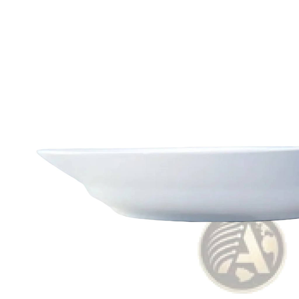 White ceramic dinner plate set of 6 with 9.5 inch bowls featuring a minimalist glossy finish and subtle rim detailing