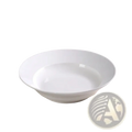 A sleek glossy white ceramic bowl with a smooth rounded rim and subtle footed base in a 9.5 inch set of 6 bowls