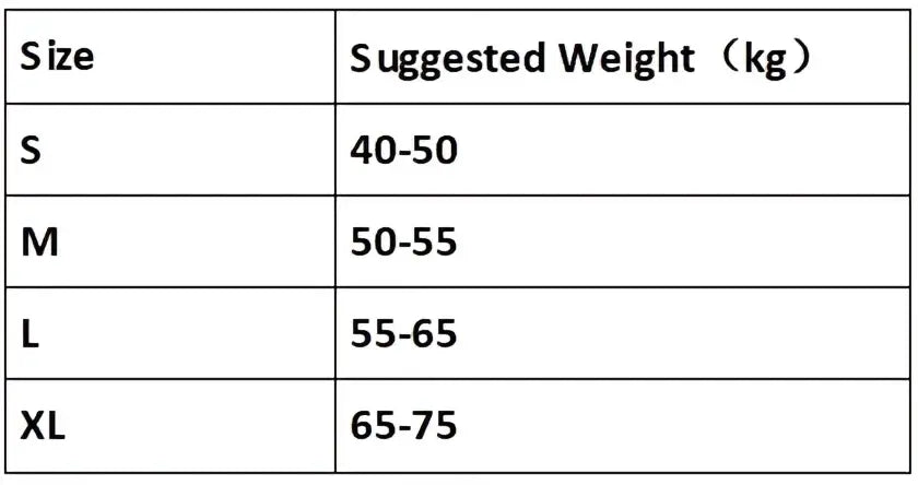 The table lists suggested weight ranges for sizes s to xl of a white faux fur cropped winter coat