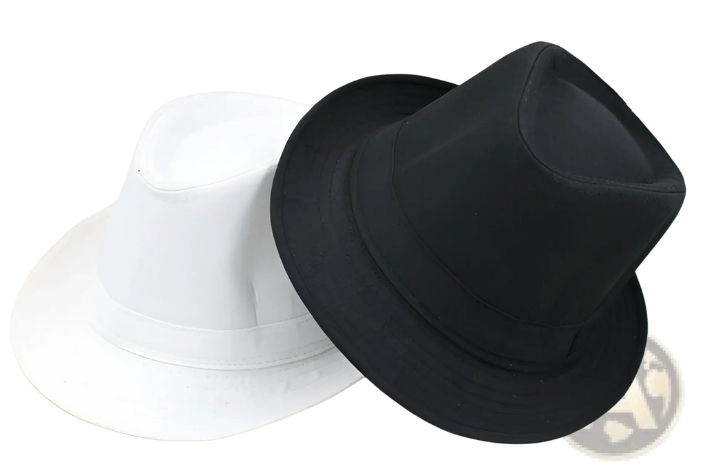 Black fedora hat with wide brim and soft structured crown designed as retro british style men’s headwear