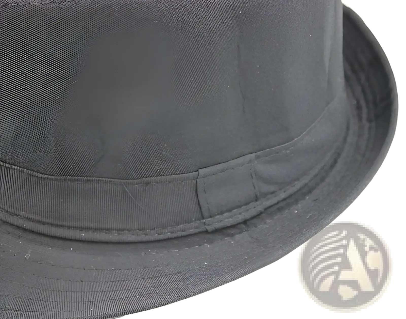 Black fabric fedora hat with structured crown and stitched band for retro british style men’s headwear