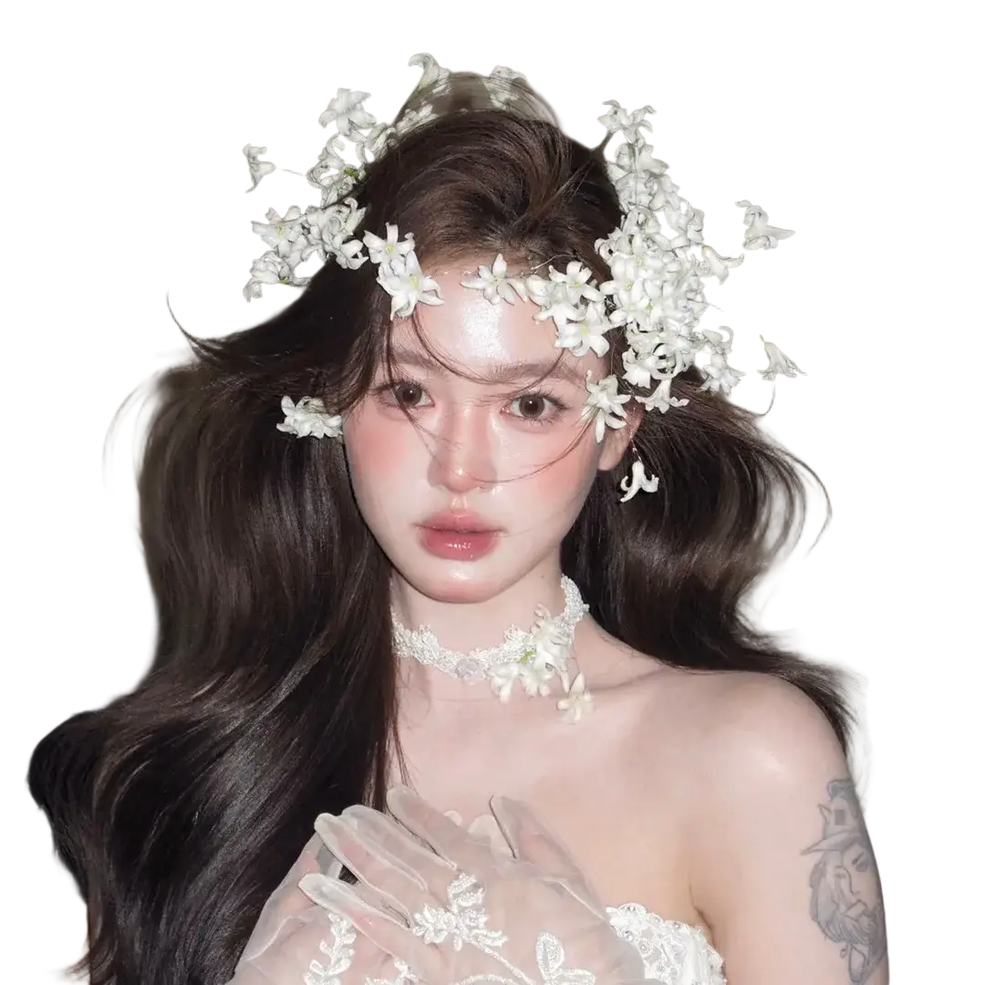 White floral wedding hair crown with delicate lace detailing and small blossoms handmade for bridal wear