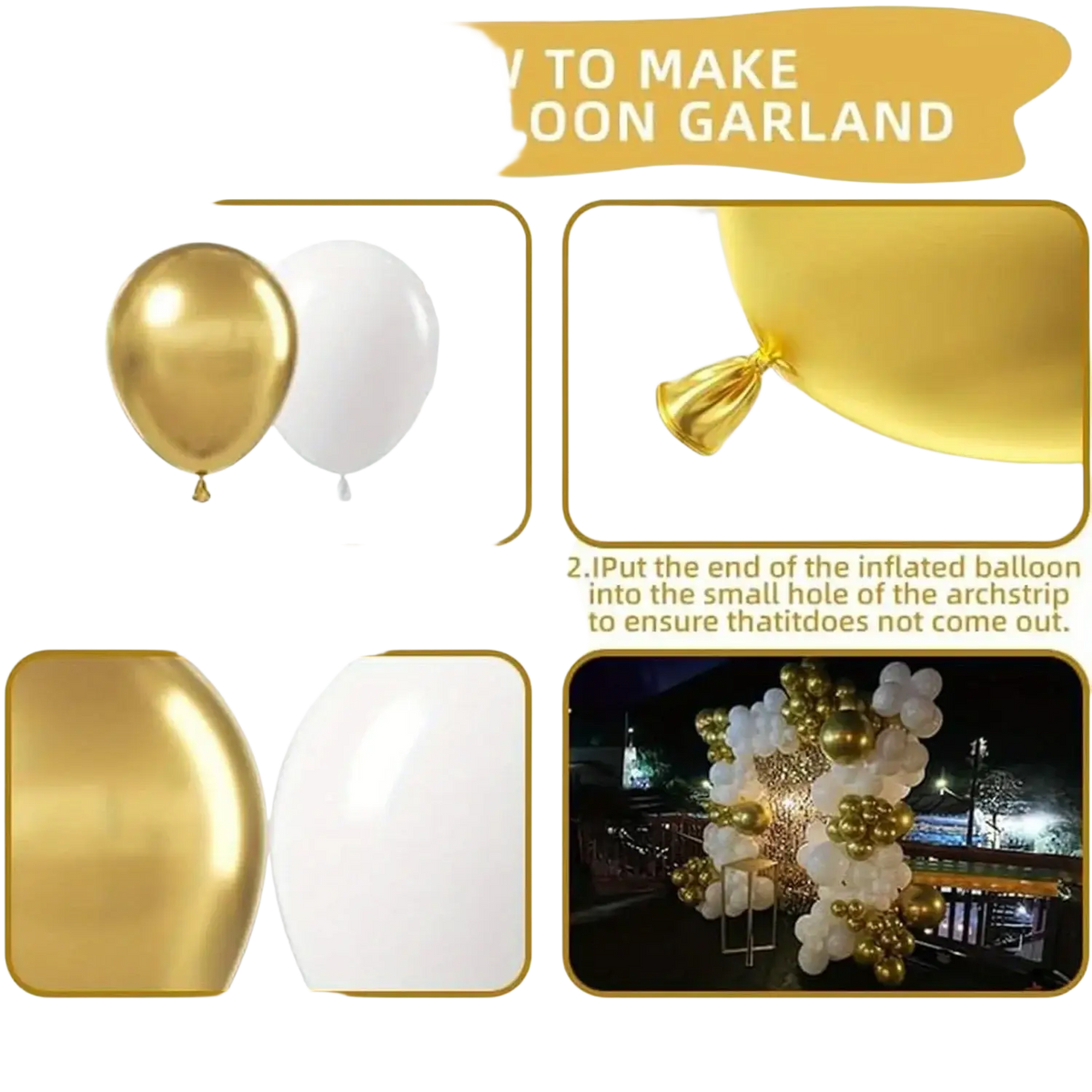 156pcs white and gold latex balloons with shiny metallic finish for birthday wreath arch and party decoration