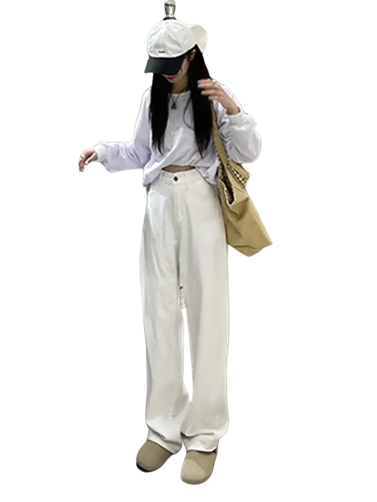 White high waist wide leg jeans made of denim featuring a relaxed fit ideal for casual wear