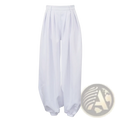 White high waisted pleated balloon jogger pants with elastic cuffs and a loose silhouette for casual wear