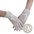 White lace bridal gloves short wedding tulle applique with delicate floral embroidery on wrist and fingers back side