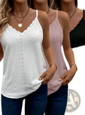 White lace knit camisole vest set featuring a white lace-trimmed camisole top with delicate eyelet detailing and thin straps