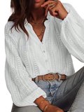 White lace v-neck long sleeve blouse featuring delicate lace fabric and button-up front in elegant white color