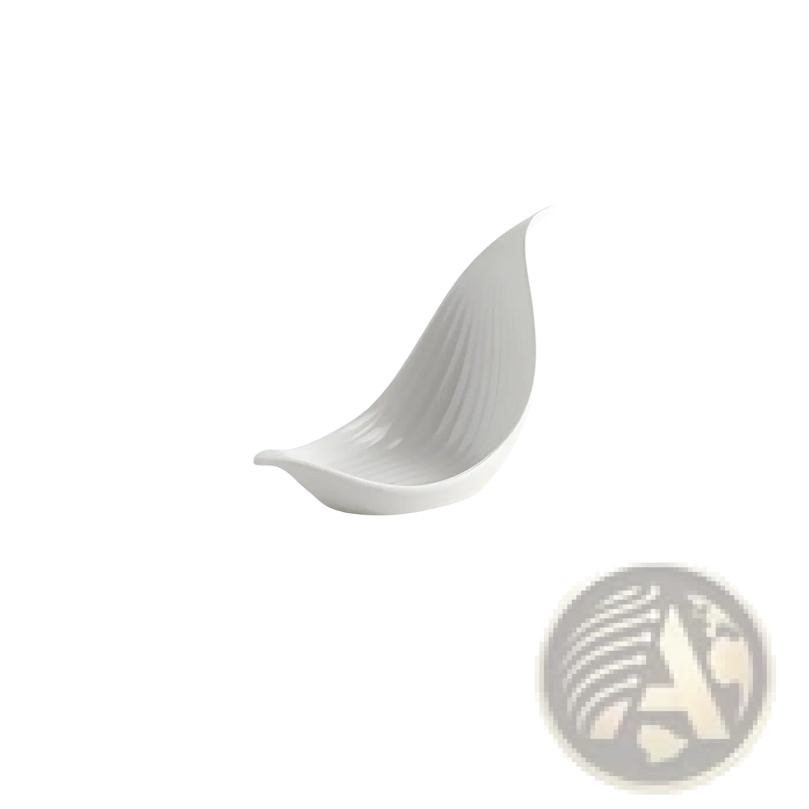 White leaf ceramic plate with subtle vertical ridges featuring an irregular serving dish design