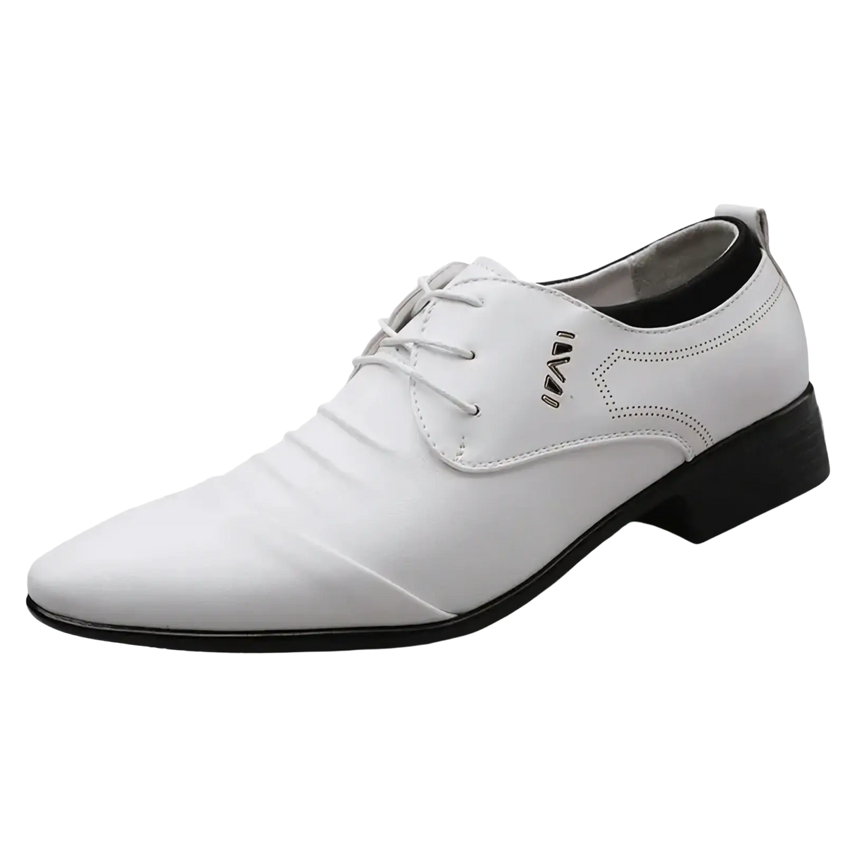 White leather men dress shoes formal lace-up with black sole and stitching details for elegant occasions
