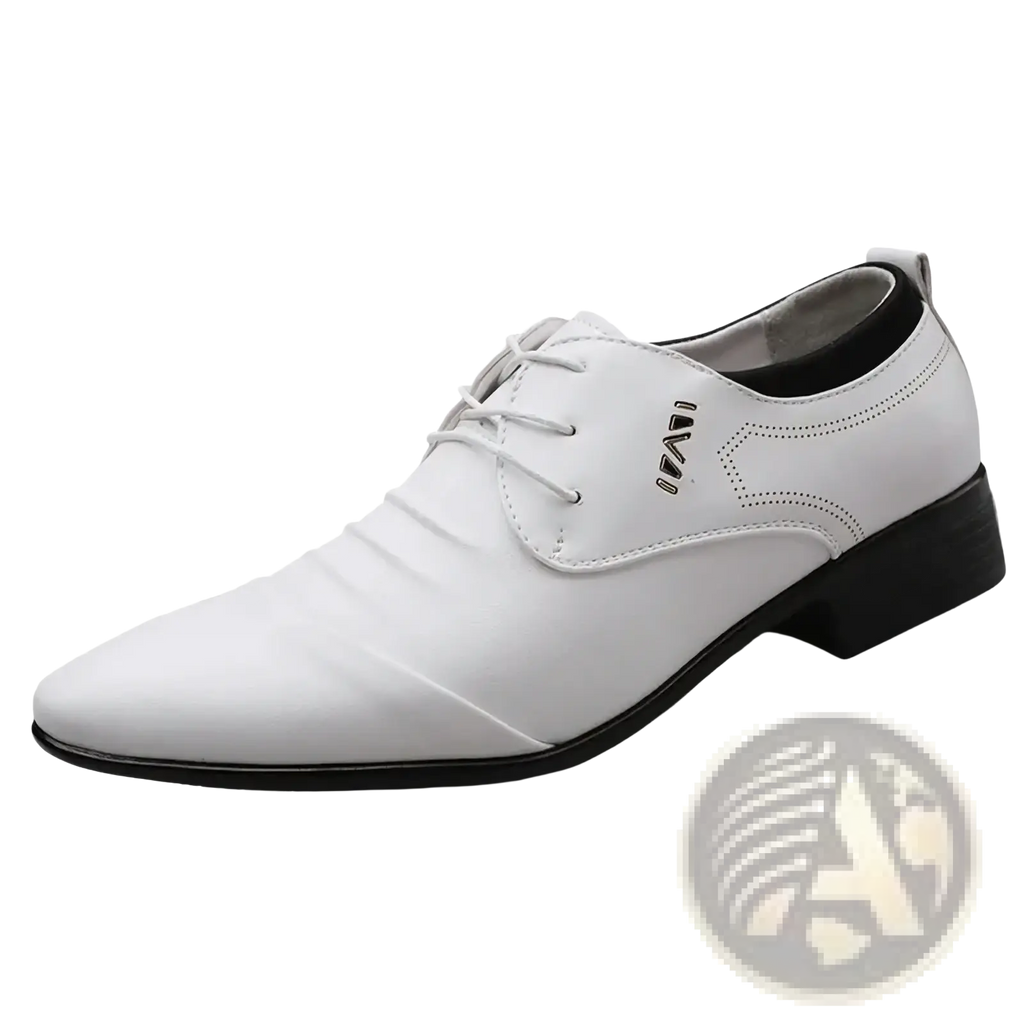 White leather men dress shoes formal lace-up with black sole and stitching details for elegant occasions