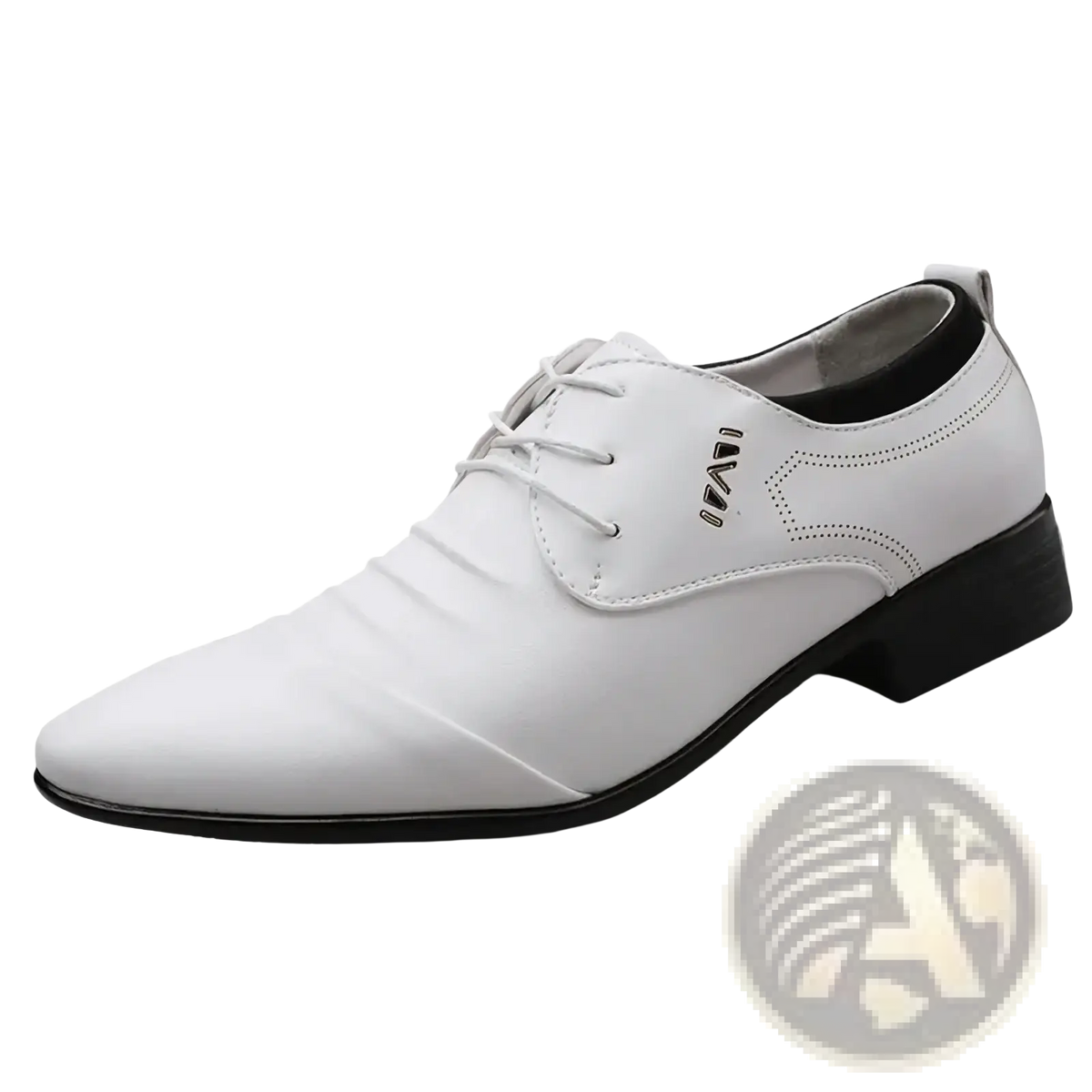 White leather men dress shoes formal lace-up with black sole and stitching details for elegant occasions