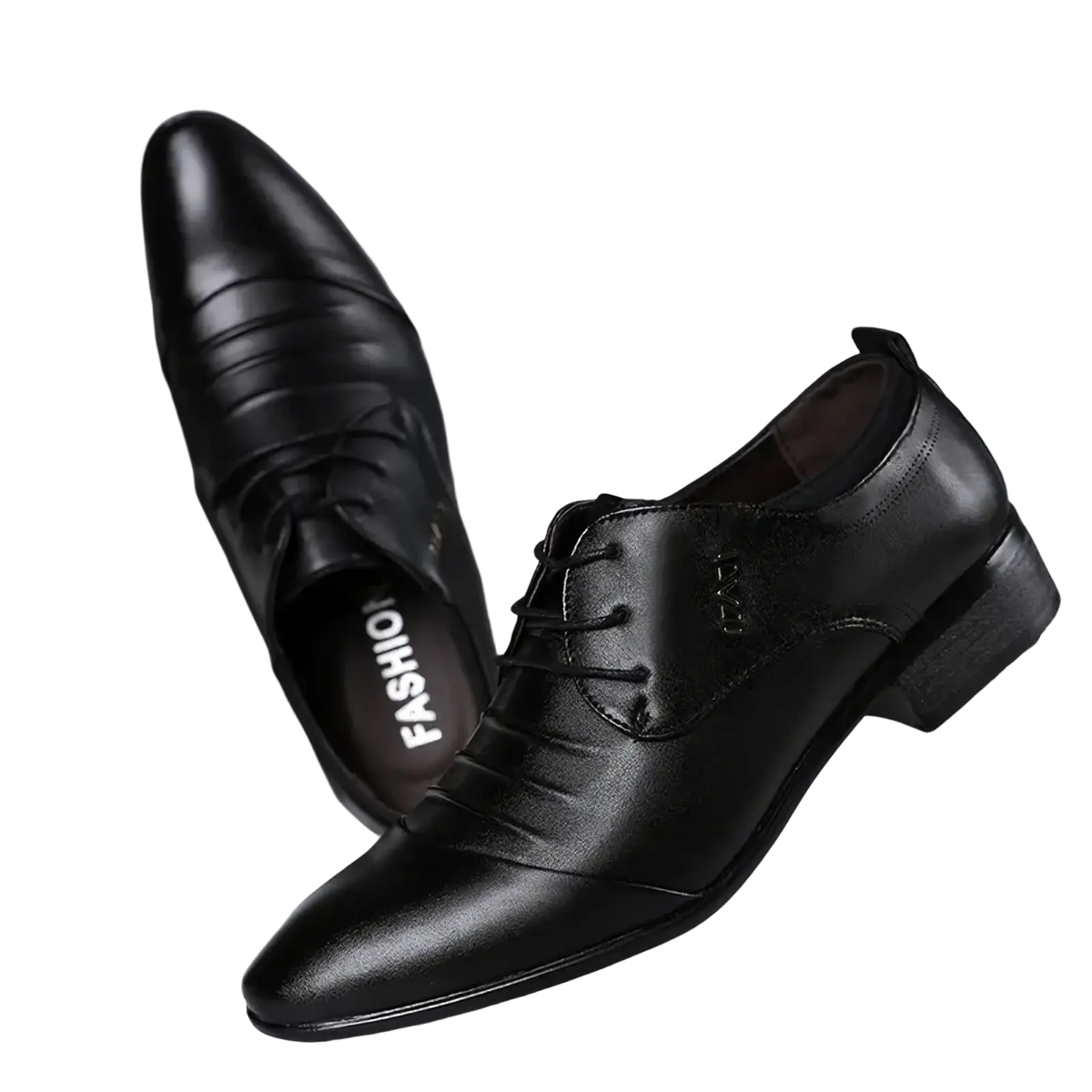 Black leather men dress shoes with polished finish and subtle stitching for formal lace-up use