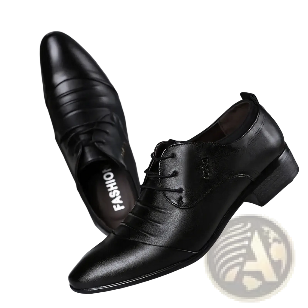 Black leather men dress shoes with polished finish and subtle stitching for formal lace-up use
