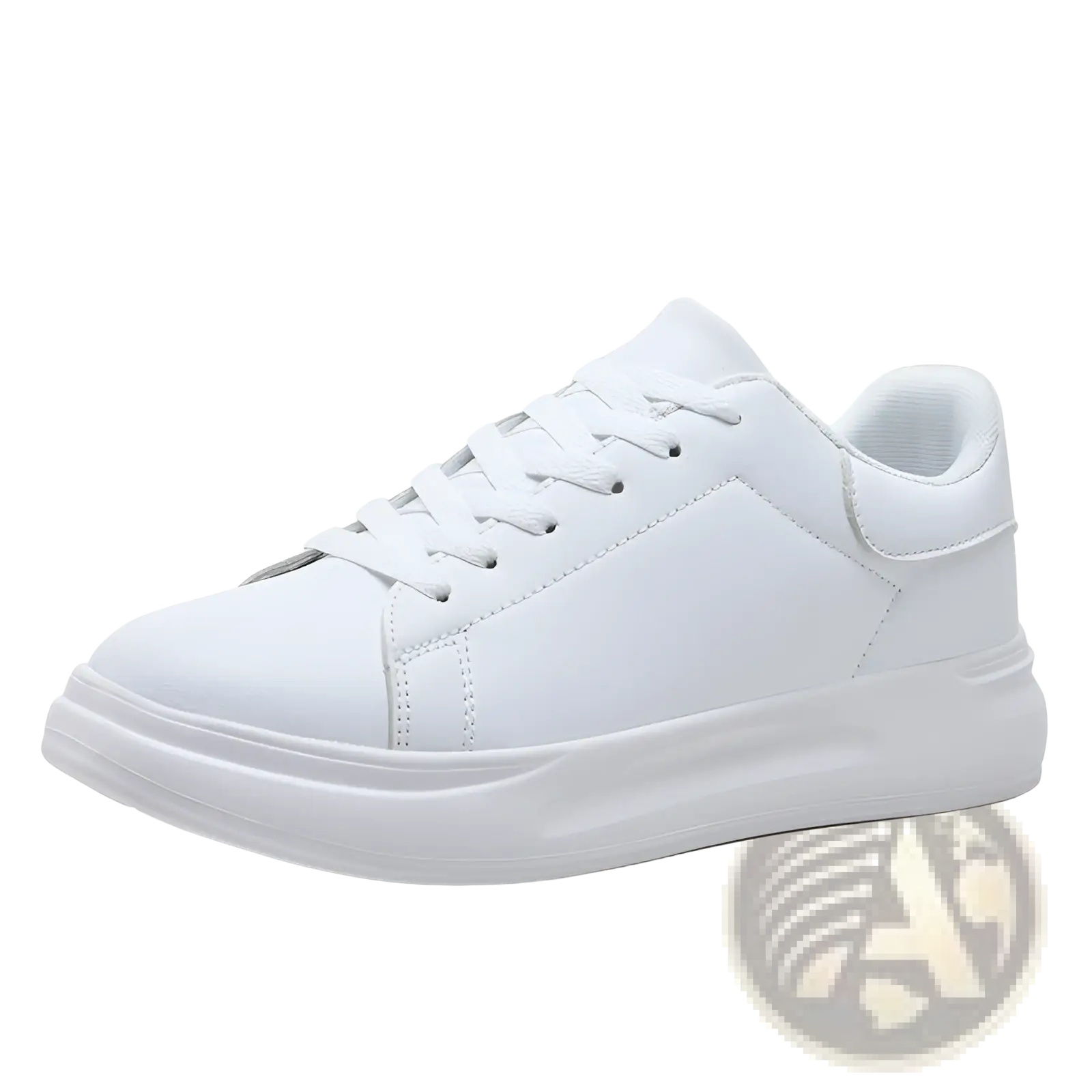 White leather waterproof low-top sneaker with chunky sole and matching laces for casual leisure wear