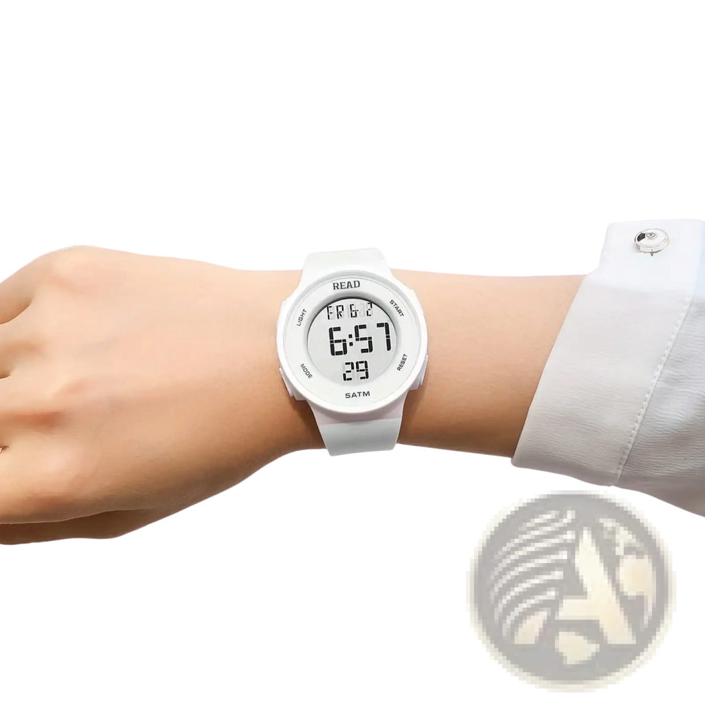 White led digital sports watch for women with a minimalist design, silicone strap, and waterproof fitness timepiece display 6:57