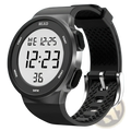 Black digital sports watch with matte finish displaying time and date in white numerals for womens fitness use