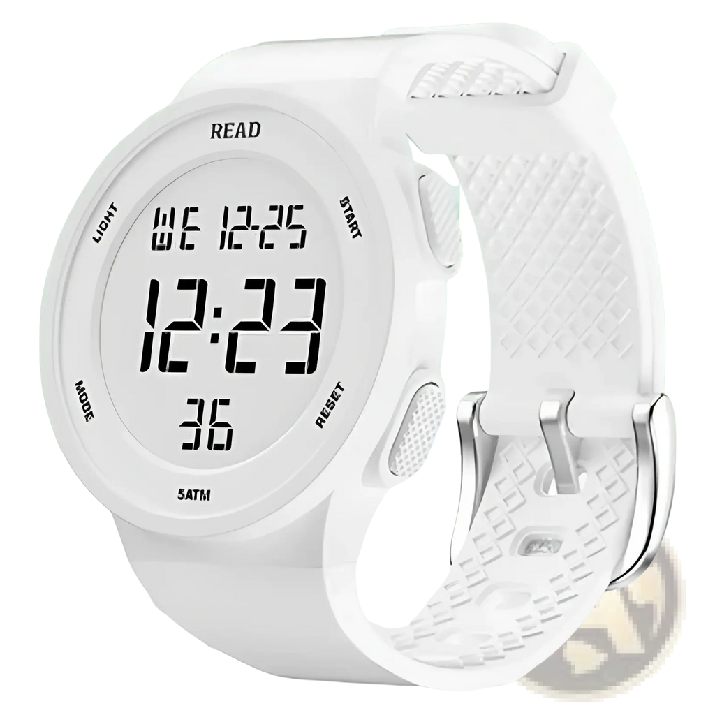 White led digital sports watch for women with a textured silicone strap and silver-toned buckle waterproof fitness timepiece